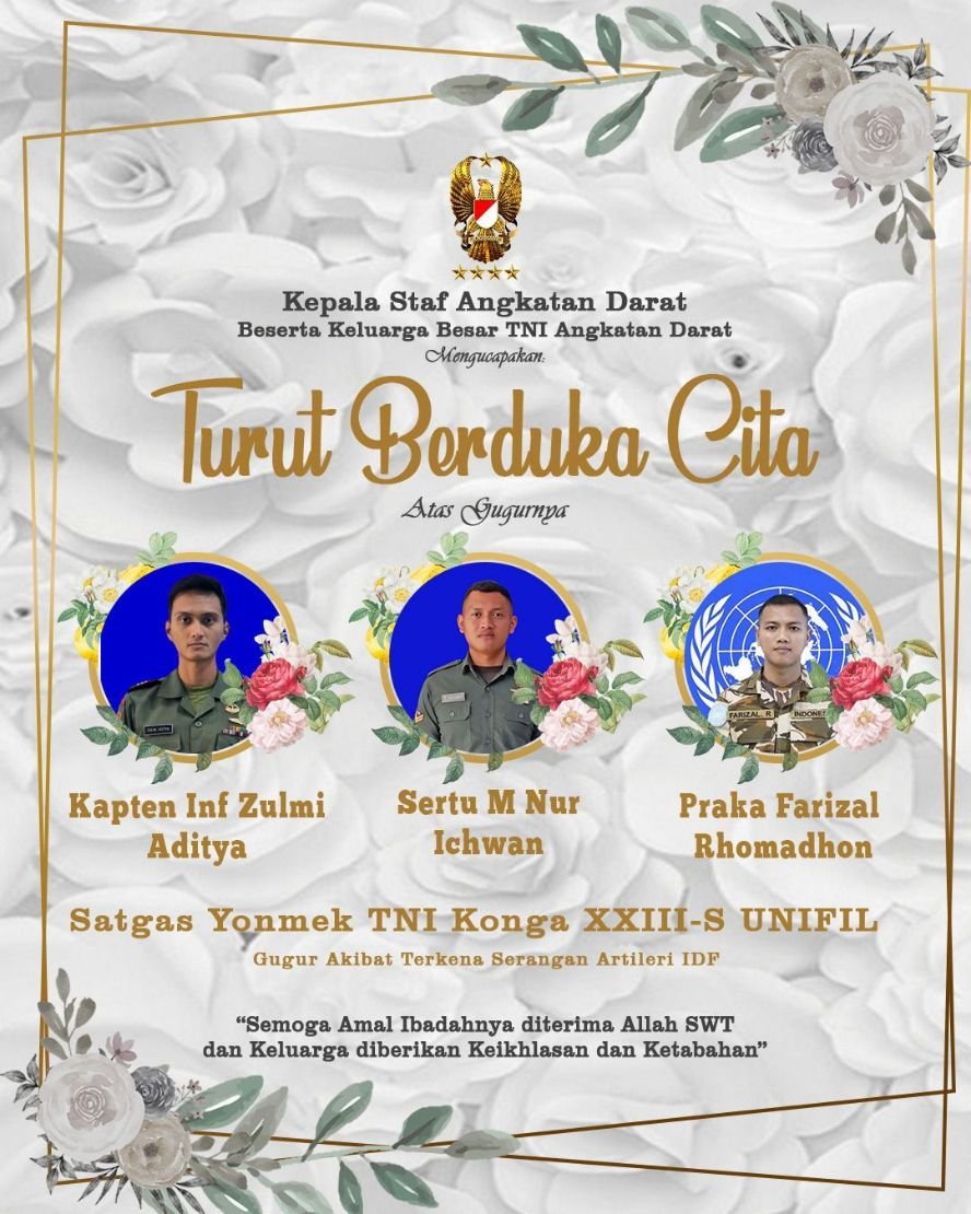 Perang Lebanon-Israel, Tiga Anggota TNI Penjaga Perdamaian PBB Gugur