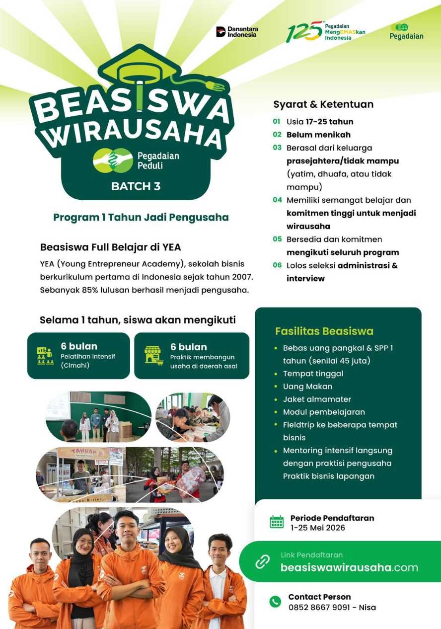 PT Pegadaian Buka Program Beasiswa Wirausaha Batch 3