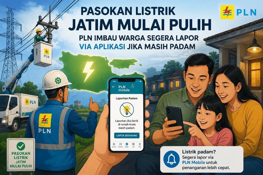 Pasokan Listrik Jatim Mulai Pulih, PLN Imbau Warga Segera Lapor via Aplikasi jika Masih Padam